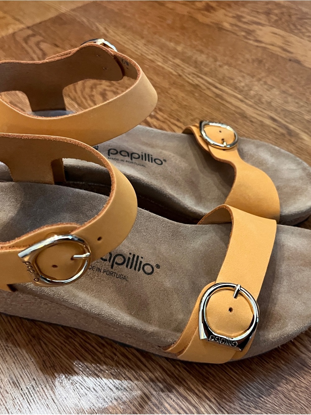 Papillio Soley Ring-Buckle Leather Wedge Sandals in “Apricot” 40/US 9